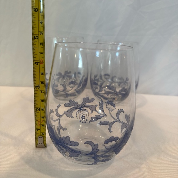 Set of 3 Spode Stemless Wine Glasses Blue Italian Floral Pattern - Picture 5 of 6
